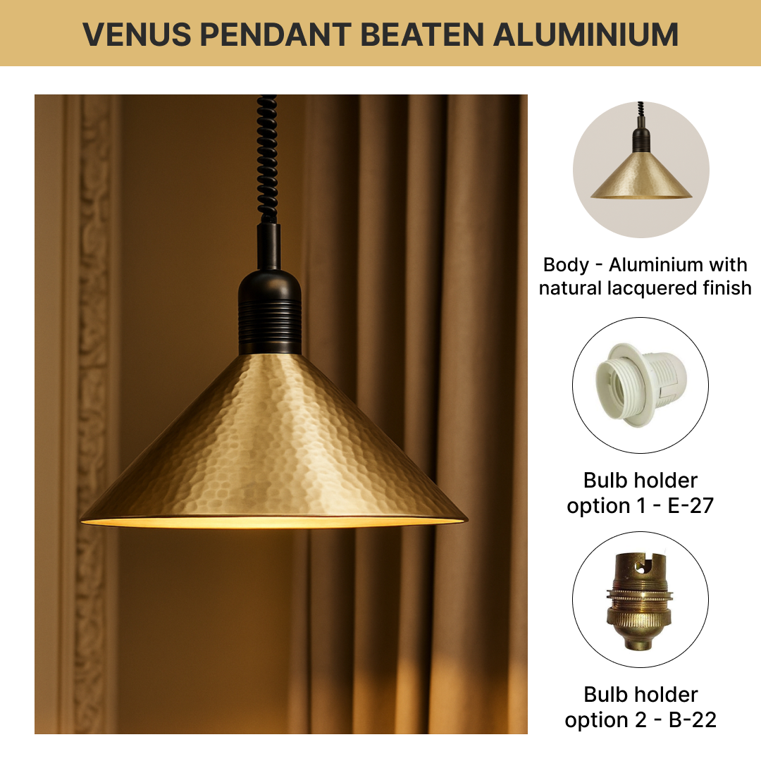 Conical Venus Pendant (Adjustable) With pully Beaten Aluminum